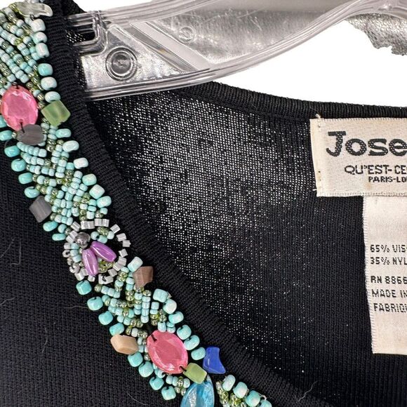 Joseph A Beaded Black Sleeveless Top Size L Turquoise Detail Keyhole Neck Boho - Picture 4 of 7